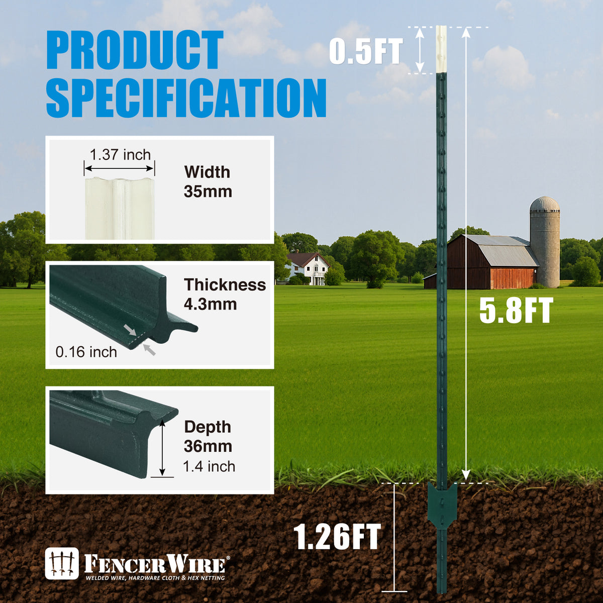 16-Gauge 5 ft. x 100 ft. Galvanized Welded Fence Wire Roll with 15 pcs 7 ft T-Posts, Farm & Garden Fencing Kit