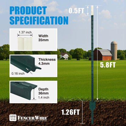7FT No Dig Steel T-Post with T-Channel and Anchor Plate, Multiple Options