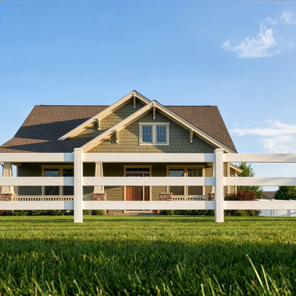 3-Rail Vinyl Ranch Fence Kit with 6ft Posts and 8ft Rails, Multiple Options