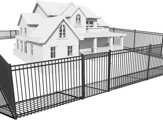 Heavy Duty Flat Top Fence Barrier Kit with 5FT Height X 6FT Width Panels, Decorative Gate, Posts & Connectors, Multi-options