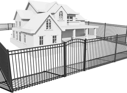 Heavy Duty Flat Top Fence Barrier Kit with 6FT Height X 6FT Width Panels, Arched Gate, Posts & Connectors, Multi-options