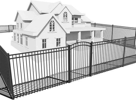 Heavy Duty Flat Top Fence Barrier Kit with 6FT Height X 6FT Width Panels, Arched Gate, Posts & Connectors, Multi-options