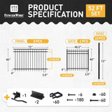 Heavy Duty Flat Top Fence Barrier Kit with 4FT Height X 6FT Width Panels, Pinnacle Gate, Posts & Connectors, Multi-options