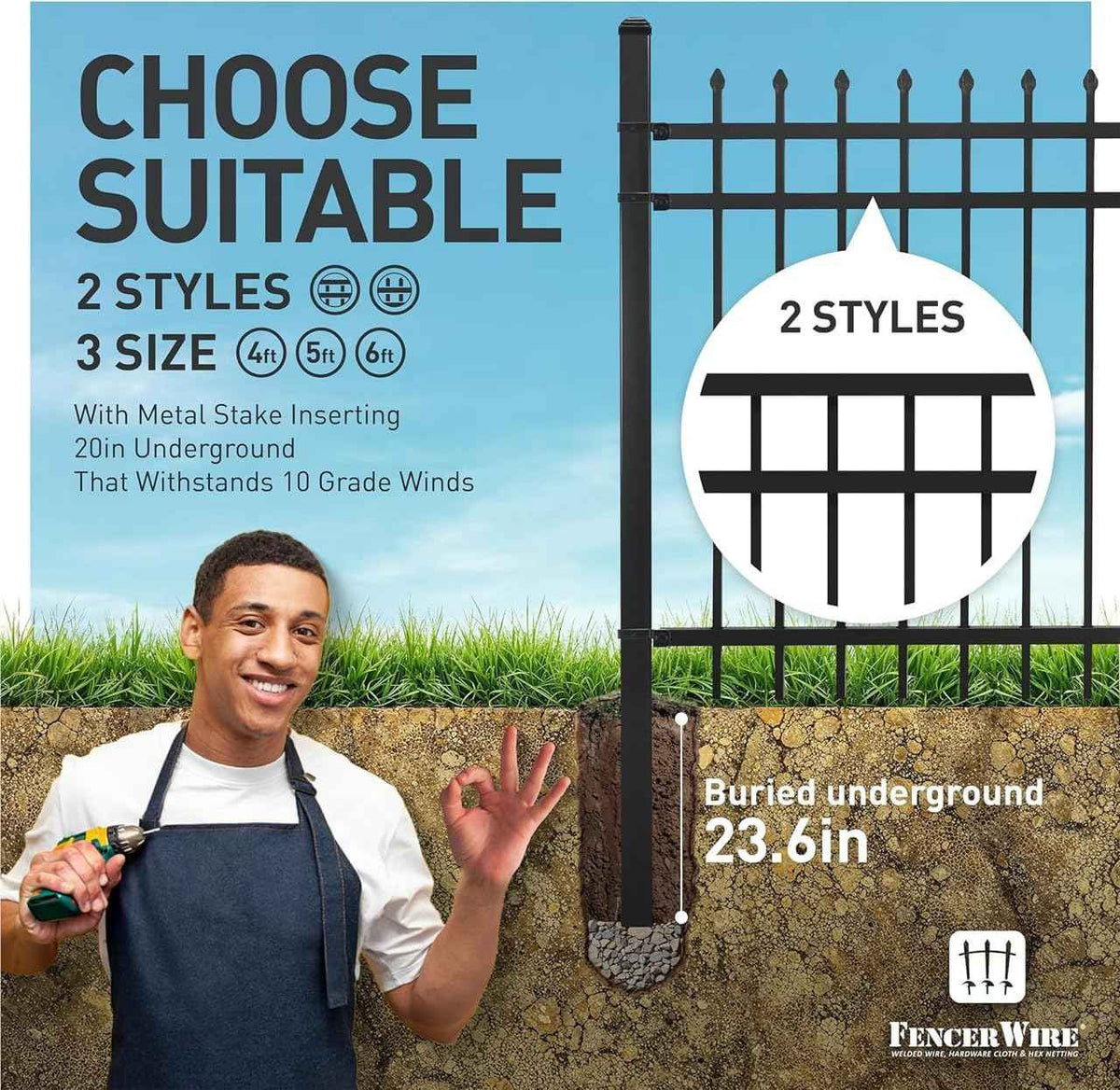 Heavy Duty Flat Top Fence Barrier Kit with 6FT Height X 6FT Width Panels, Pinnacle Gate, Posts & Connectors, Multi-options