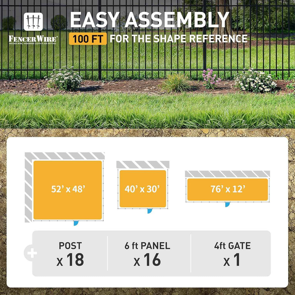 Heavy Duty Pinnacle Fence Barrier Kit with 6FT Height X 6FT Width Panels, Decorative Gate, Posts & Connectors, Multi-options