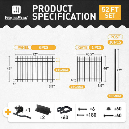 Heavy Duty Pinnacle Fence Barrier Kit with 4FT Height X 6FT Width Panels, Pinnacle Gate, Posts & Connectors, Multi-options
