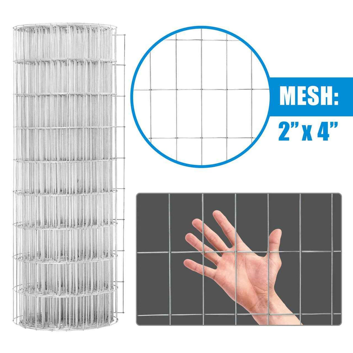 12.5 Gauge Galvanized Welded Wire 2 Inch by 4 Inch Mesh, Multiple Size Options