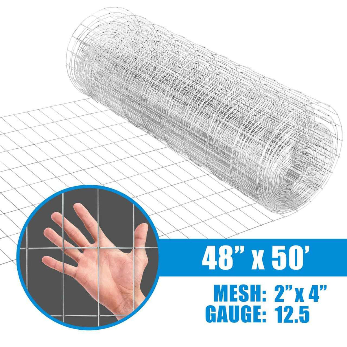 12.5 Gauge Galvanized Welded Wire 2 Inch by 4 Inch Mesh, Multiple Size Options