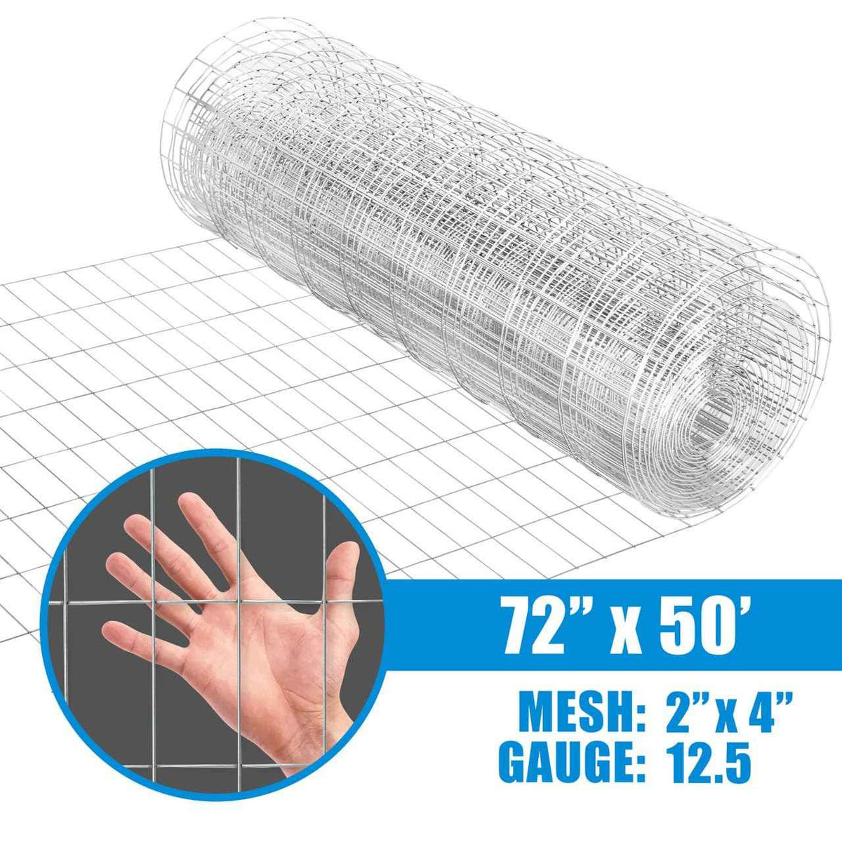 12.5 Gauge Galvanized Welded Wire 2 Inch by 4 Inch Mesh, Multiple Size Options