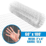 12.5 Gauge Galvanized Welded Wire 2 Inch by 4 Inch Mesh, Multiple Size Options