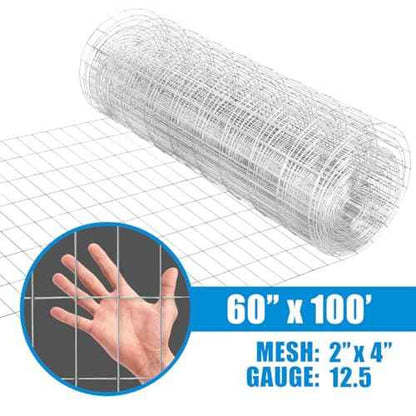 12.5 Gauge Galvanized Welded Wire 2 Inch by 4 Inch Mesh, Multiple Size Options