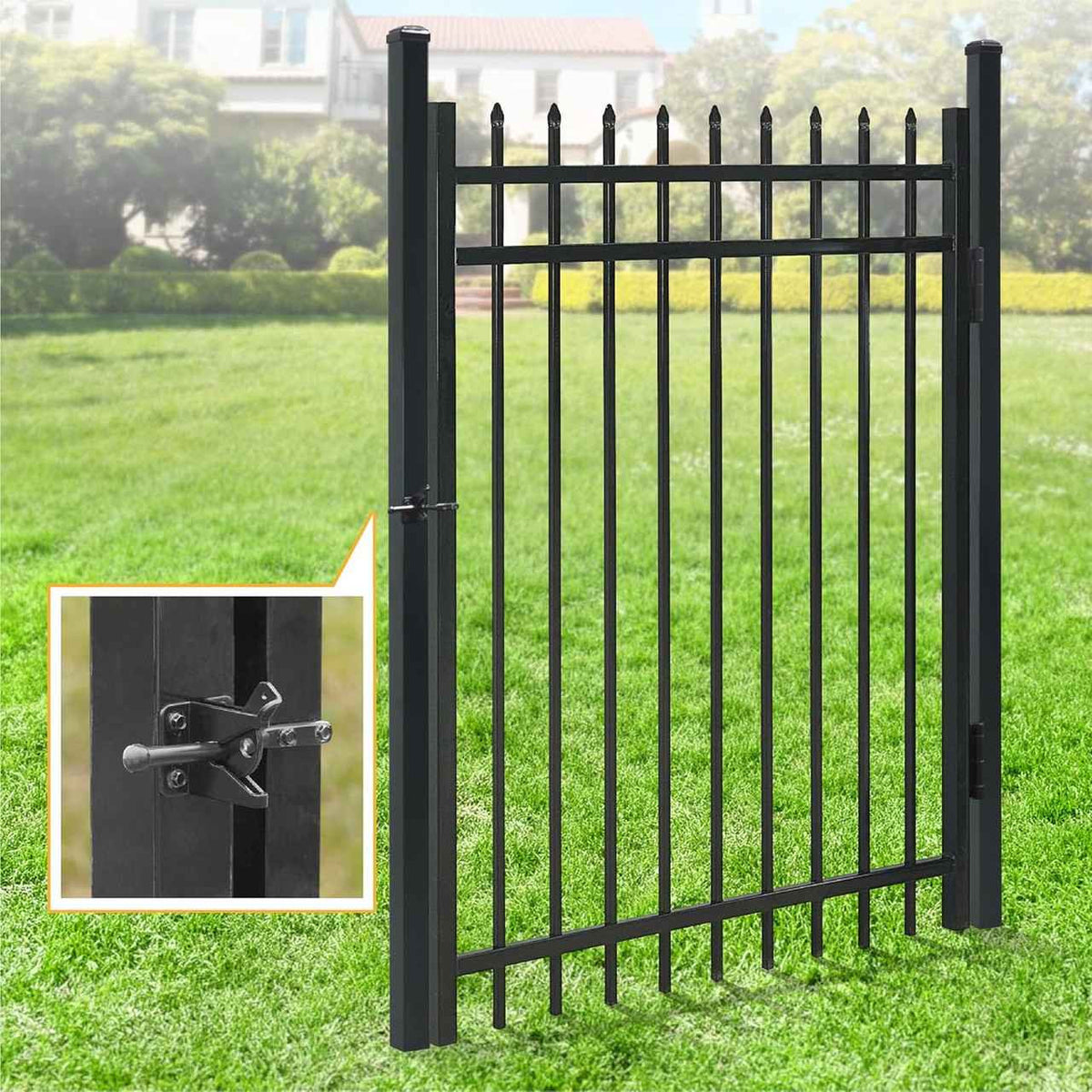 Heavy Duty Flat Top Fence Barrier Kit with 4FT Height X 8FT Width Panels, Pinnacle Gate, Posts & Connectors, Multi-options