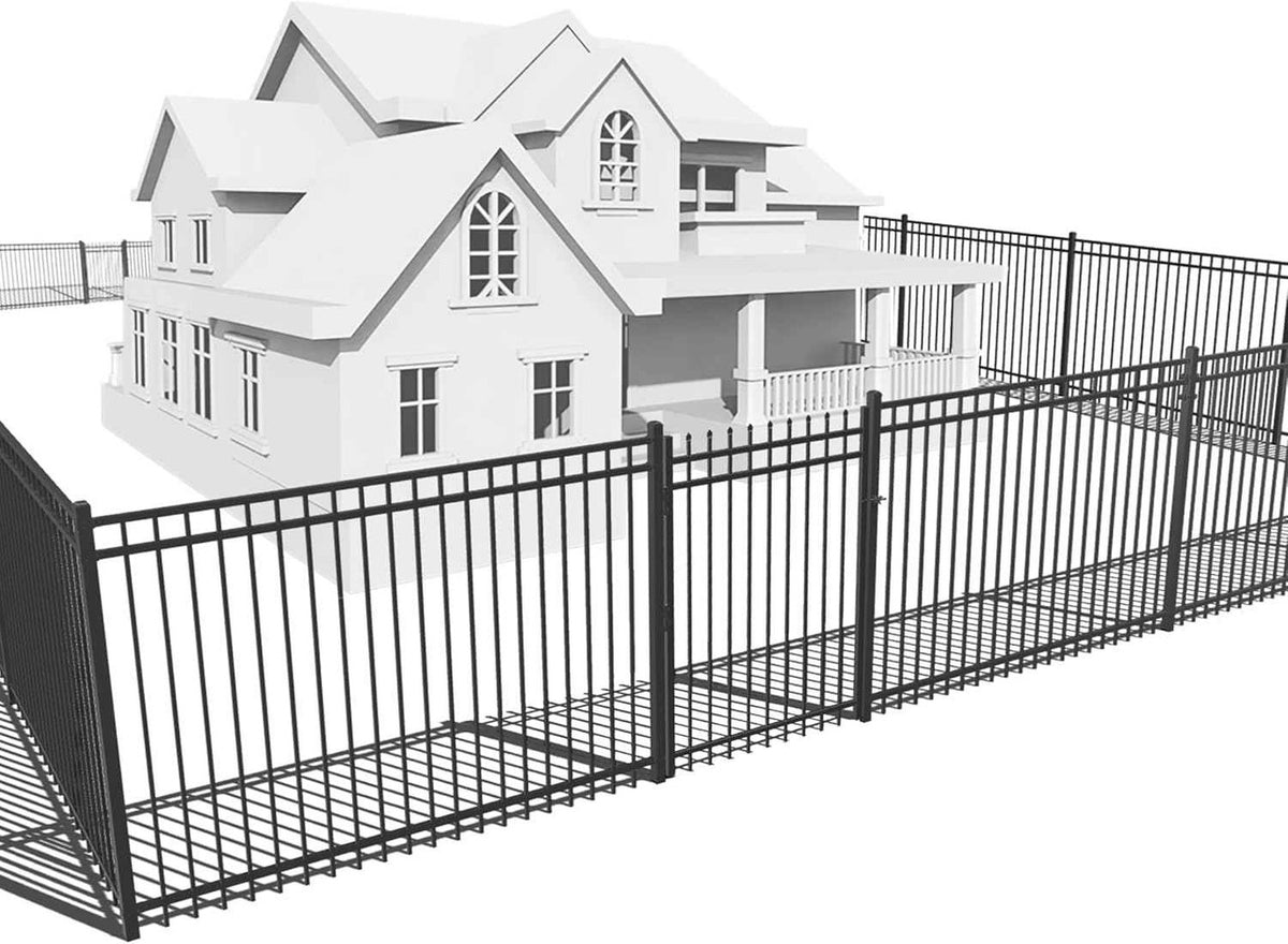 Heavy Duty Flat Top Fence Barrier Kit with 5FT Height X 8FT Width Panels, Pinnacle Gate, Posts & Connectors, Multi-options