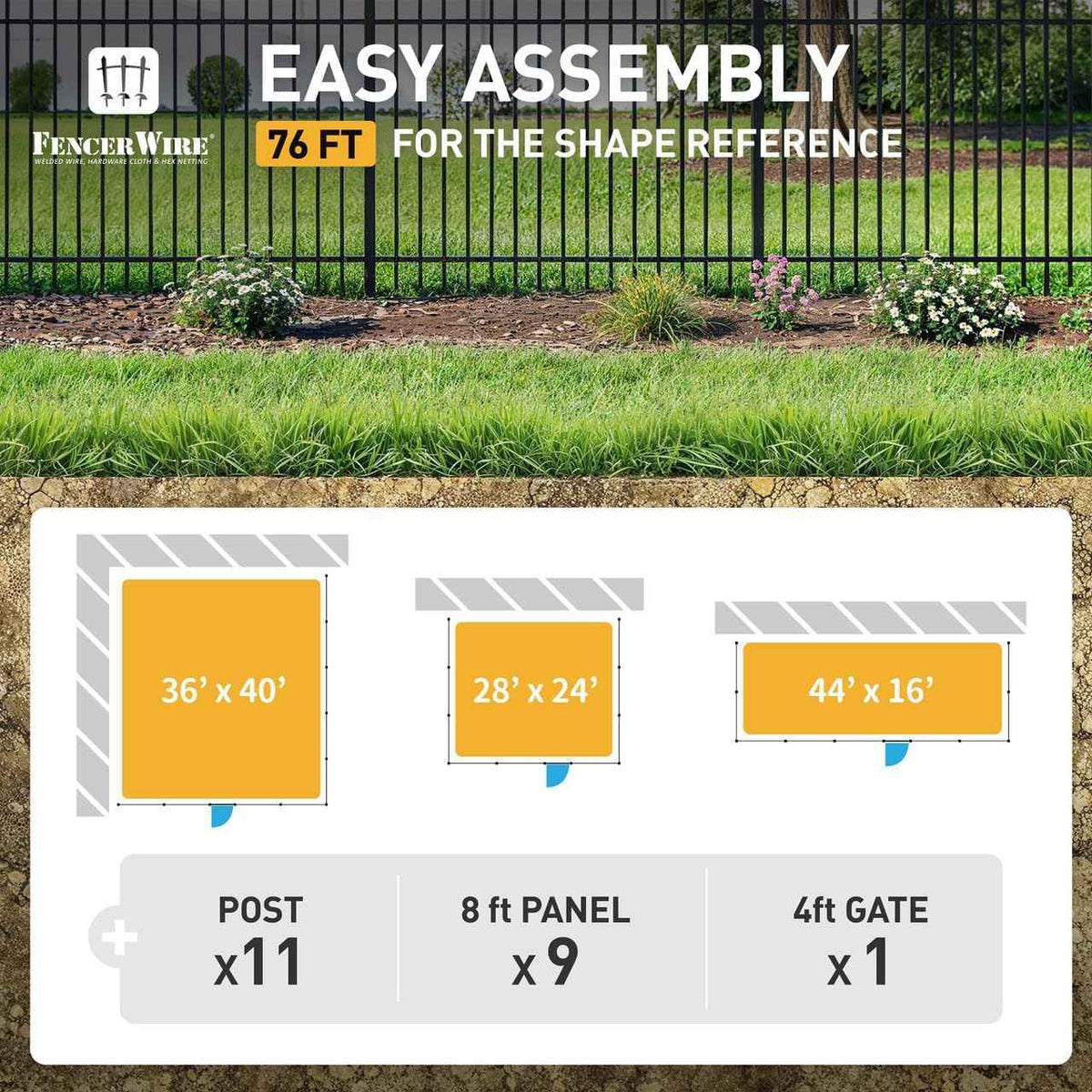 Heavy Duty Flat Top Fence Barrier Kit with 6FT Height X 8FT Width Panels, Pinnacle Gate, Posts & Connectors, Multi-options