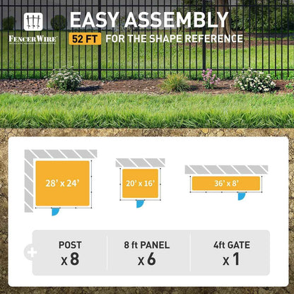 Heavy Duty Pinnacle Fence Barrier Kit with 4FT Height X 8FT Width Panels, Flat Top Gate, Posts & Connectors, Multi-options