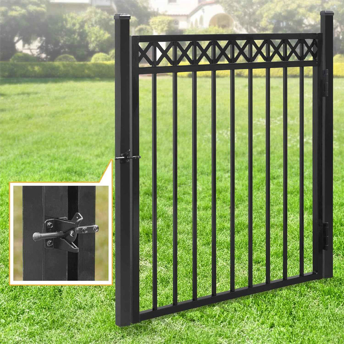 Heavy Duty Pinnacle Fence Barrier Kit with 4FT Height X 8FT Width Panels, Decorative Gate, Posts & Connectors, Multi-options