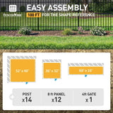 Heavy Duty Pinnacle Fence Barrier Kit with 4FT Height X 8FT Width Panels, Arched Gate, Posts & Connectors, Multi-options