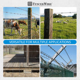 4 Point Barbed Wire with Gloves, 15 Gauge Galvanized Barb Craft Wire for Fencing, Crafts, Critter Deterrent, Yard and Garden