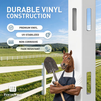 8ft Vinyl Ranch Rail with Slide-in Design, Multiple Options