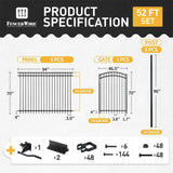Heavy Duty Flat Top Fence Barrier Kit with 6FT Height X 8FT Width Panels, Arched Gate, Posts & Connectors, Multi-options