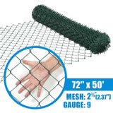 9 Gauge Green Vinyl Coated Galvanized Steel Chain Link Fence Fabric, Diamond Mesh Size 2-3/8 Inch, Multiple Options