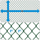 9 Gauge Green Vinyl Coated Galvanized Steel Chain Link Fence Fabric, Diamond Mesh Size 2-3/8 Inch, Multiple Options