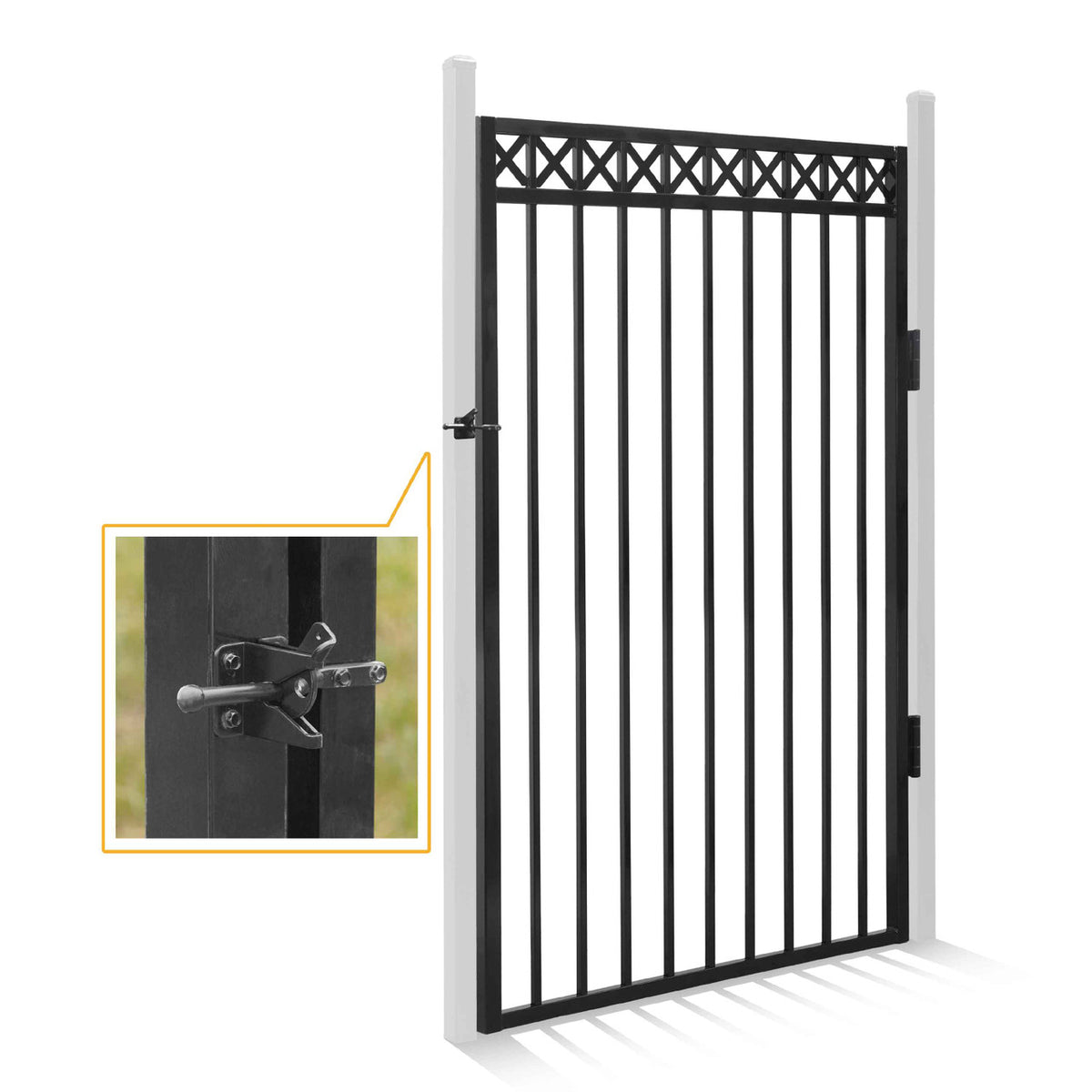 6FT Height x 4FT Width Heavy Duty Flat Top X-Pattern Decorative Fence Gate, Multiple Options