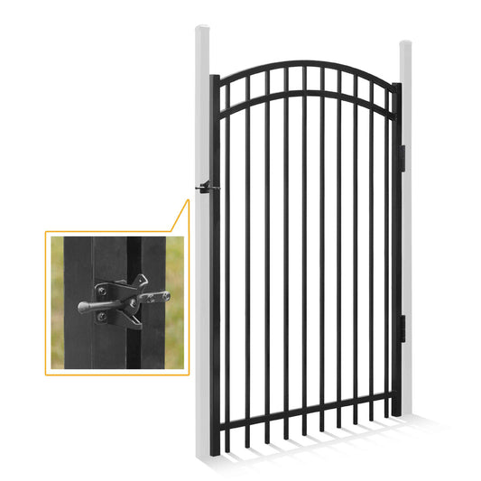 6FT Height x 4FT Width Heavy Duty Arched Decorative Fence Gate with Gate Lock, Multiple Options