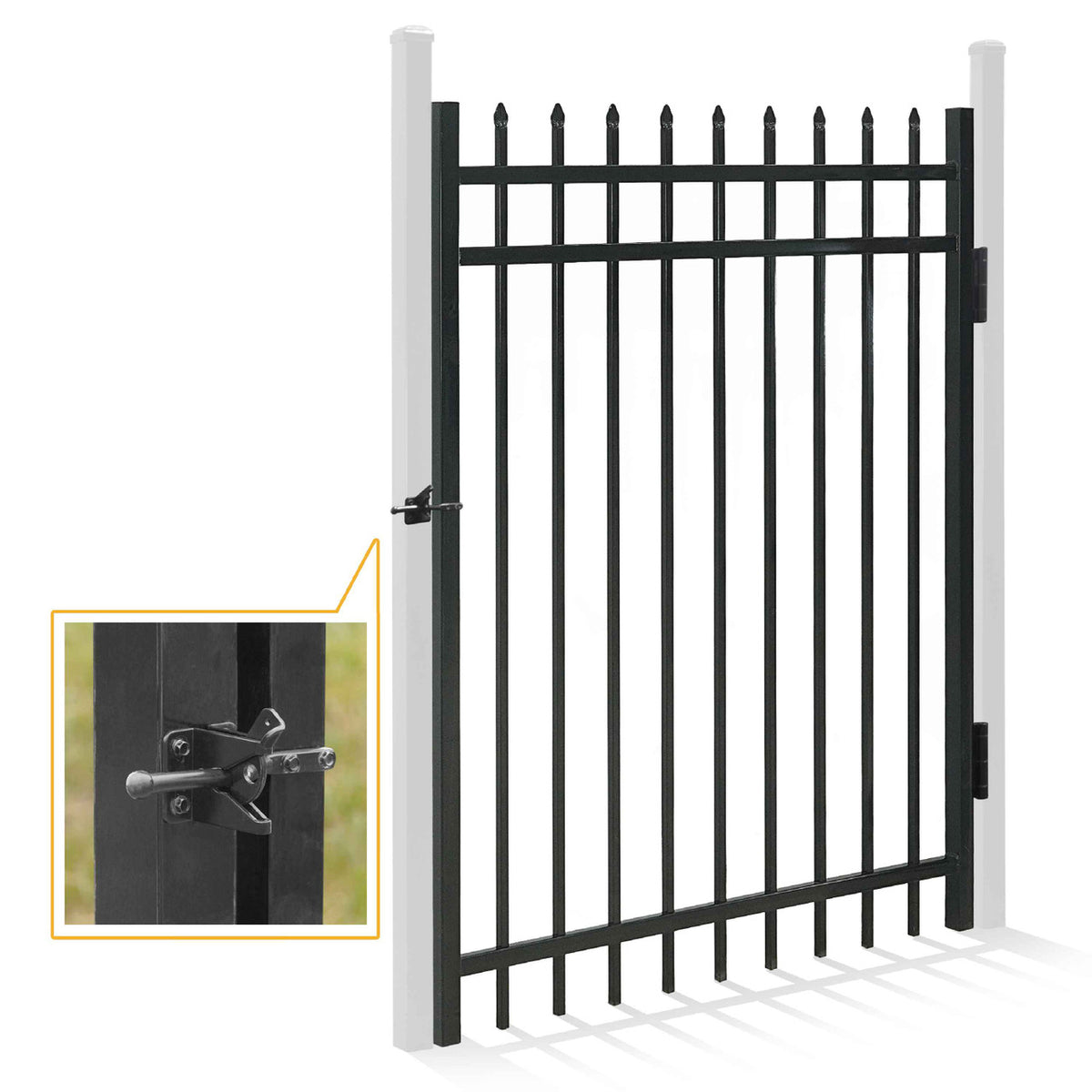 5FT Height X 4FT Width Heavy Duty Pinnacle Fence Gate with Lock Attachment, Multiple Options