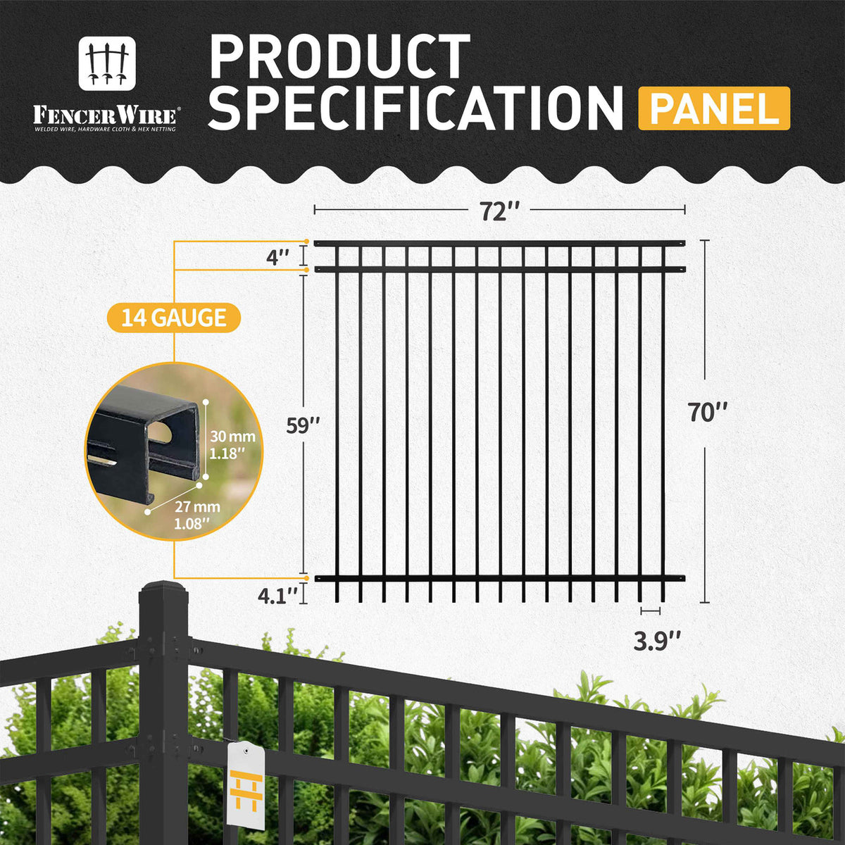 6FT Height X 6FT Width Heavy Duty Flat Top Fence Barrier Panel, Multiple Options