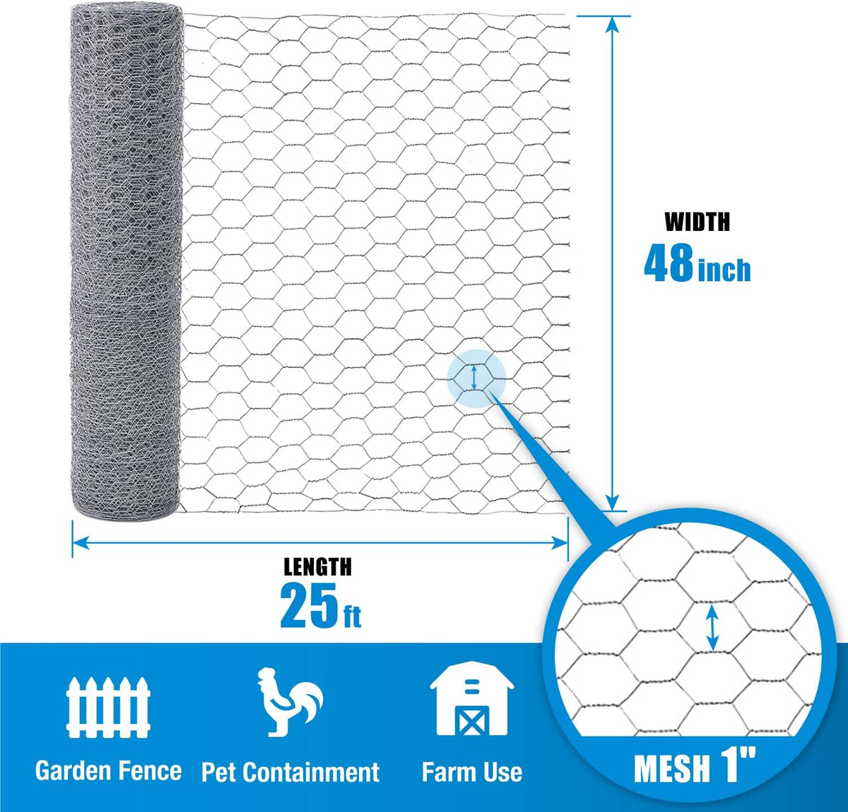 20 Gauge Galvanized Poultry Netting Mesh Size 1"