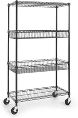 36 x 18 x 76 in. 4 Tier NSF Commercial Heavy Duty w/ Two Rectangle Baskets, Black