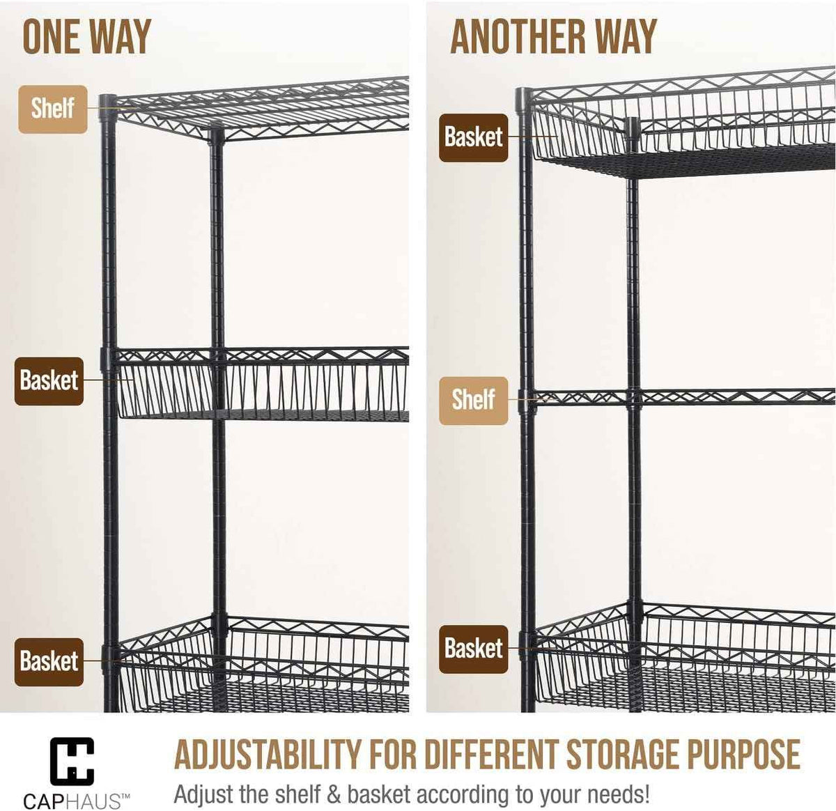 36 x 18 x 76 in. 4 Tier NSF Commercial Heavy Duty w/ Two Rectangle Baskets, Black