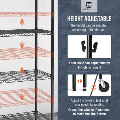 36 x 18 x 76 in. 4-Tier NSF Commercial Grade Heavy Duty Silver Grey Wire Shelving w/Wheels