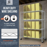 36 x 18 x 76 in. 4-Tier NSF Commercial Grade Heavy Duty Silver Grey Wire Shelving w/Wheels
