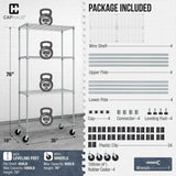 36 x 18 x 76 in. 4-Tier NSF Commercial Grade Heavy Duty Silver Grey Wire Shelving w/Wheels