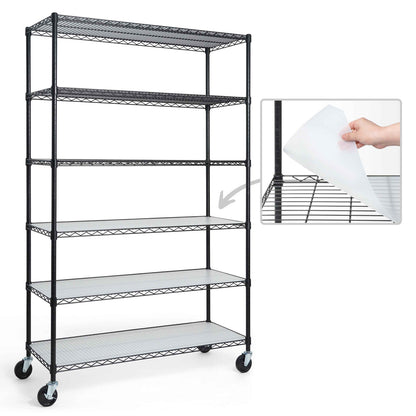 48 x 18 x 76 in. 6-Tier NSF Commercial Grade Heavy Duty Wire Shelving w/ Wheels and Clear Liners