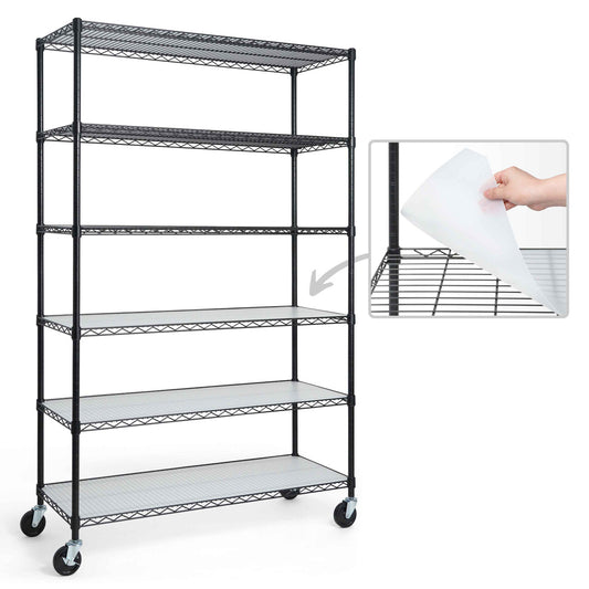 48 x 18 x 76 in. 6-Tier NSF Commercial Grade Heavy Duty Wire Shelving w/ Wheels and Clear Liners