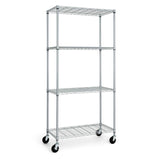 36 x 18 x 76 in. 4-Tier NSF Commercial Grade Heavy Duty Silver Grey Wire Shelving w/Wheels