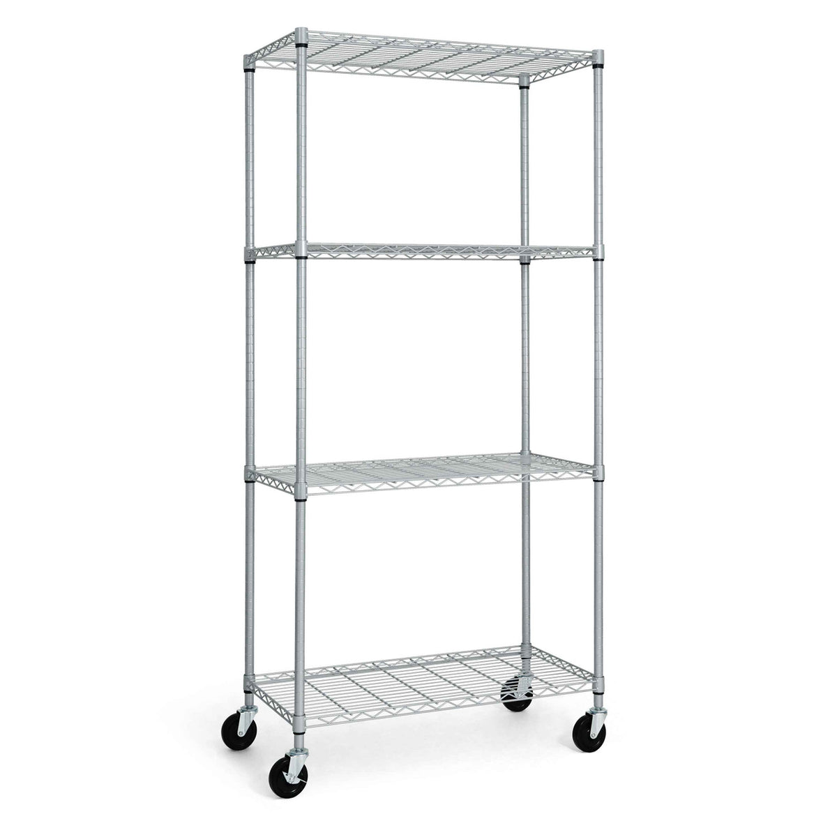 36 x 18 x 76 in. 4-Tier NSF Commercial Grade Heavy Duty Silver Grey Wire Shelving w/Wheels