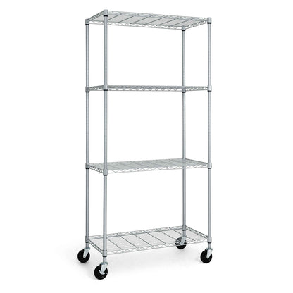 36 x 18 x 76 in. 4-Tier NSF Commercial Grade Heavy Duty Silver Grey Wire Shelving w/Wheels