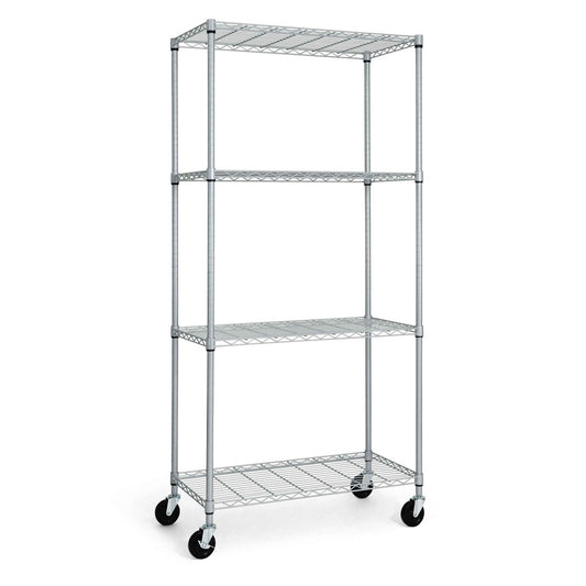36 x 18 x 76 in. 4-Tier NSF Commercial Grade Heavy Duty Silver Grey Wire Shelving w/Wheels