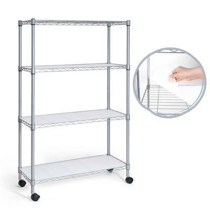 4-Tier w/Wheel NSF Adjustable Shelves Wire Shelving Unit w/Liner, Sliver Grey