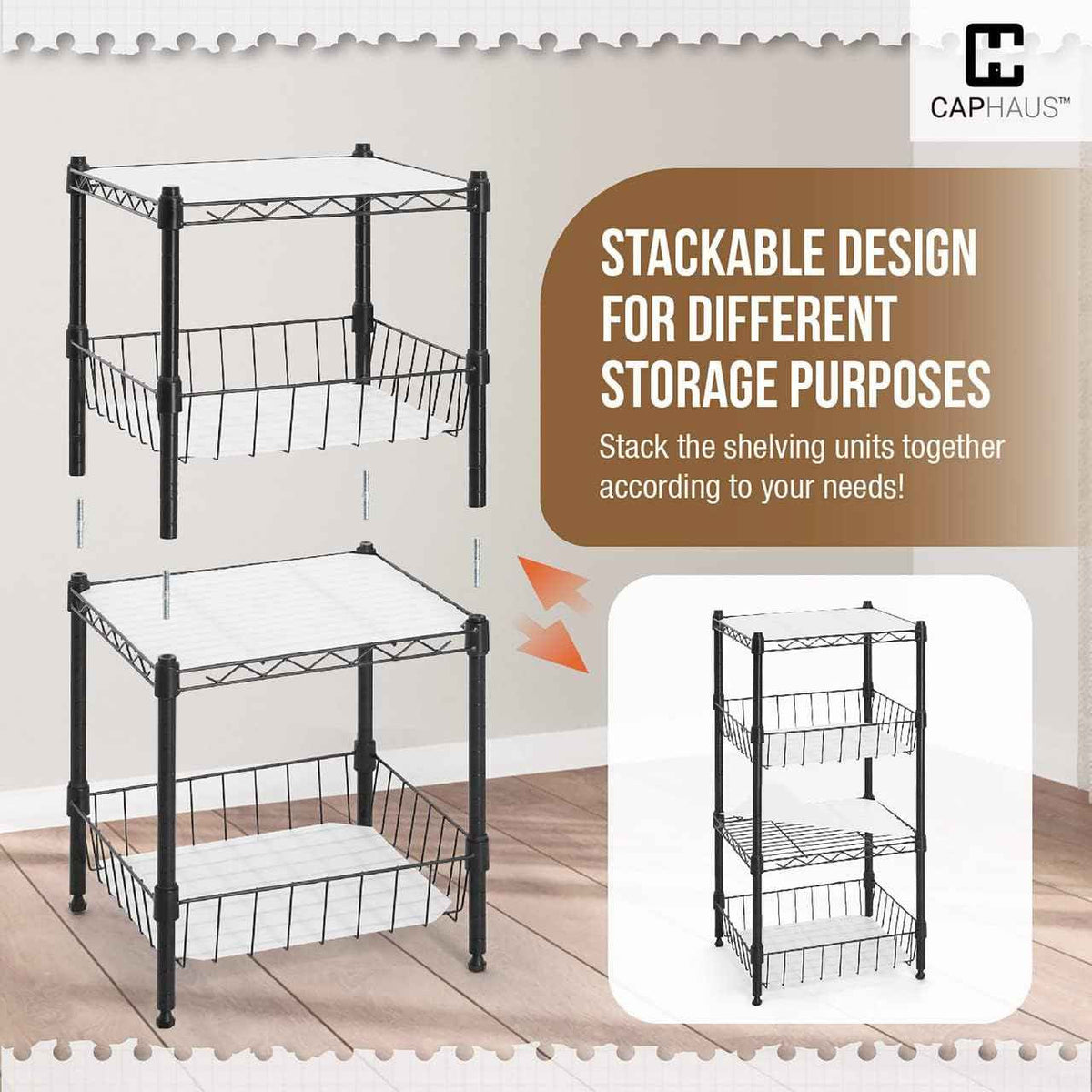 2 to 4 Tier NSF Wire Shelving Basket Shelves, Storage Rack Corner Shelves, Sliver Grey