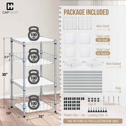 2 to 4 Tier NSF Wire Shelving Basket Shelves, Storage Rack Corner Shelves, Sliver Grey