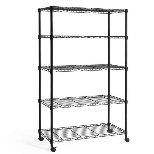30 x 14 x 60 in. (62”H with wheels) 5-Tier Wire Shelving Unit, Adjustable Height Wire Rack Shelving, with Wheels, Black