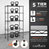 30 x 14 x 60 in. (62”H with wheels) 5-Tier Wire Shelving Unit, Adjustable Height Wire Rack Shelving, with Wheels, Black