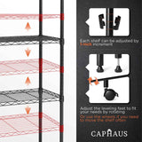 30 x 14 x 60 in. (62”H with wheels) 5-Tier Wire Shelving Unit, Adjustable Height Wire Rack Shelving, with Wheels, Black