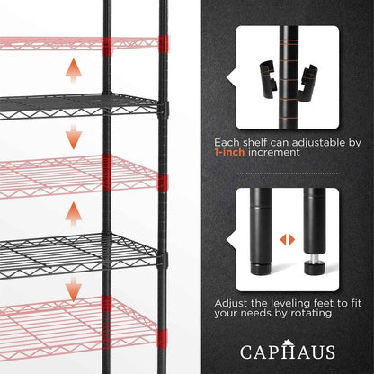 36 x 14 x 54 in. (56”H with wheels) 4-Tier Wire Shelving Unit, Adjustable Height Wire Rack Shelving, with Wheels, Black
