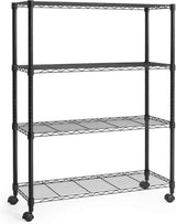 36 x 14 x 54 in. (56”H with wheels) 4-Tier Wire Shelving Unit, Adjustable Height Wire Rack Shelving, with Wheels, Black